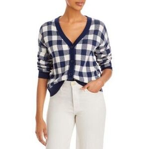 Kule The Louise Cashmere Cardigan Sweater Womens Navy Blue White Large